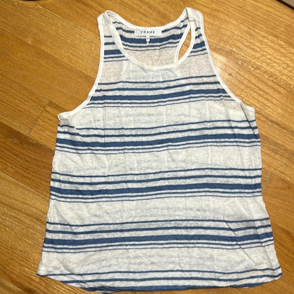 FRAME Stripped Racer Back Linen Tank Top